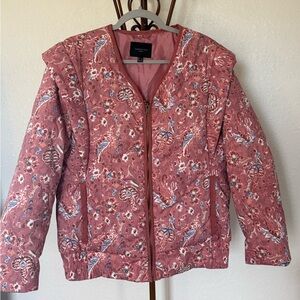 Cortefiel Floral Quilted Jacket Mauve Pink Zip Front L